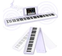 TERENCE Pliable Piano Numérique 88 touches avec Haut parleur 2x5W Batterie de 1800mAh lestées Pédale de Sustain interface MIDI avec support de partitions Bluetooth Sacs pour Piano Câble audio Violet