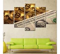 TERERGTS Bitcoin et dollar monnaie crypto-monnaie 5 pièces panneau toile art mural