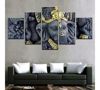 TERERGTS Ganesha Statue Religion Hindou Dieu Toile Impression Peinture Mur Art Maison Décor 5 pièces