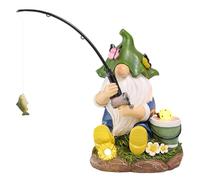 TERESA'S COLLECTIONS Décoration Jardin pour l'extérieur,Nain de pêche avec Fleurs et Lampes solaires, Gnomes Ornements en résine imperméable, 23cm (L)