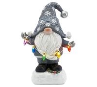 TERESA'S COLLECTIONS Décorations de Noël, décorations de jardin en plein air, jolis nains de Noël avec manteau gris et lampes solaires, ornements en résine imperméable, extérieur 22,5 cm