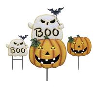 TERESA'S COLLECTIONS Décorations d'Halloween pour extérieur, jolis piquets de jardin décoratifs effrayants avec lumière solaire, panneau de cour en métal pour maison, terrasse, fête d'Halloween, 58,4