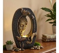 TERESA'S Collections Fontaine à Eau d'extérieur avec lumière LED et Pompe pour décoration de Jardin, Statue de Bouddha de Sol en résine avec Cascades, Grandes Statues de Jardin Zen pour décoration de