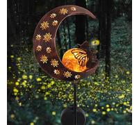 TERESA'S COLLECTIONS Lampe Solaire Exterieur Jardin,Decoration Jardin Exterieur, Large Lumière Solaire 100cm Lune en Métal,Boule de Verre Lumière de Jardin Lumière de Chemin Étanche avec Fée