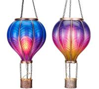 TERESA'S COLLECTIONS Lot de 2 lanternes solaires à suspendre pour décoration de jardin pour Halloween, Noël, montgolfière en plastique imperméable, lanterne à effet flamme vacillante pour arbre de