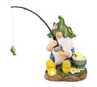 TERESA'S COLLECTIONS Ornements de jardin pour l'extérieur, jolis nains de pêche avec fleurs et lampes solaires, série de gnomes familiaux, ornements en résine imperméable, décorations de jardin