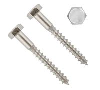 TERF® Lot de 2 vis tire-fond M8 x 200 mm à tête hexagonale en acier inoxydable A2 (304) Vis tire-fond M8 (8 mm) x 200 mm pour bois, brique, béton, fixation murale