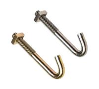 TERF® Lot de 4 boulons à crochet en J M6 x 100 mm en acier plaqué zinc jaune M6 (6 mm) x 100 mm avec écrou carré pour toiture, gouttière, clôture et suspension de chaîne de câble