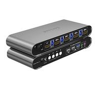 Terived 4 ordinateurs, 1 commutateur KVM automatique HDMI 4K @ 60 Hz, commutation par raccourci, EDID, avec audio et microphone, coque en aluminium avec affichage numérique, hub USB 3.0, HDR10 avec