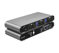 Terived Commutateur KVM 2 Ordinateurs 2 Moniteurs HDMI 4K @ 60Hz Hotkey Switch EDID Audio et Microphone Boîtier en Alliage d'aluminium Affichage Numérique Double Moniteur Hub USB 3.0 HDR10 avec Câbles