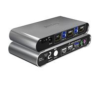 Terived Commutateur KVM 2 ports HDMI USB 3.0 avec coque en alliage d'aluminium et affichage numérique, audio/microphone, 4K @ 60 Hz, raccourci, EDID, HDR10 avec câbles