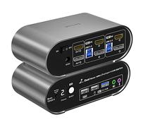 Terived Commutateur KVM à 2 ports HDMI + DP avec coque en alliage d'aluminium et écran numérique, audio/microphone, HDMI 2.1 8K @ 60Hz + DP1.4 8K @ 30Hz 4K @ 144Hz, raccourci, EDID, HDR10, USB3.0 avec câbles
