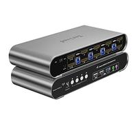 Terived Commutateur KVM HDMI 4K @ 60Hz 4 Ordinateurs 2 moniteurs 4K @ 60 Hz avec Commutation de raccourcis, Commutation Automatique 4 Ports Double Moniteur, Aluminium, Affichage numérique, USB 3.0