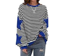 TERIVEEK Women Oversized Striped Color Block Star Long Sleeve Crew Neck Sweatshirt Casual Loose Pullover Y2K Shirt Top