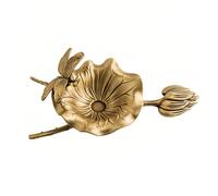 TerkCo Grand brûleur d'encens en laiton pour bâtons, créatif en forme de libellule de lotus, attrape-cendres pour yoga, méditation, décoration d'intérieur (doré 1)