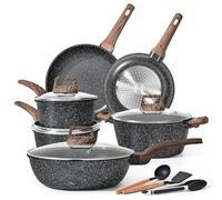 Terlulu Ensemble de casseroles et poêles à induction - 13 pièces antiadhésives en granit noir avec couvercle, ensemble de casseroles antiadhésives, ensemble de poêles à frire, sans PFAS PTFE PFOA PFOS
