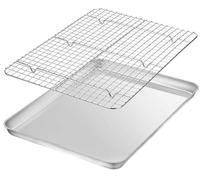 Terlulu Plaque de cuisson rectangulaire en acier inoxydable avec grille de refroidissement - 40,5 x 30,5 x 2,5 cm - Grande plaque de four avec grille de refroidissement pour cuire, rôtir et refroidir