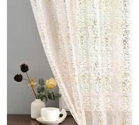 TERLYTEX Lot de 2 Panneaux de Rideaux Transparents dorés et Blancs à Paillettes métallisées de 243,8 cm de Long pour Salon, Rideaux de fenêtre Transparents avec Passe-Tringle, 132,1 x 243,8 cm chacun