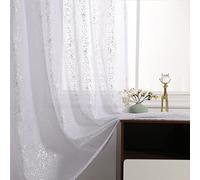 TERLYTEX Lot de 2 Rideaux Transparents à Paillettes pour Salon - Voilages Blancs à Paillettes Chic de 213,4 cm de Long, Rideaux de fenêtre Transparents en Feuille argentée métallisée Brillante, 132,1