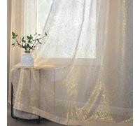 TERLYTEX Lot de 2 Rideaux Transparents dorés de 228,6 cm de Long, Rideaux de fenêtre Scintillants métallisés pour Salon, filtrage de la lumière, œillets, 132,1 x 228,6 cm, Taupe doré
