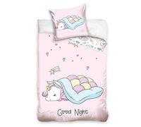 termana Parure de lit Licorne pour Fille en Rosa - Housse de Couette 135x200 cm + taie d'oreiller 80x80 cm - 100% Coton