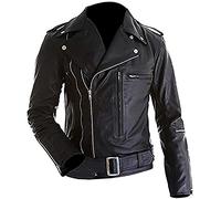 Terminator 2 Judgment Day Arnold Schwarzenegger Veste en cuir véritable pour homme Noir, Noir - Cuir véritable., XXL