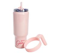 FACKELMANN Paris Hilton Gourde en acier inoxydable rose avec poignée en plastique et paille 1,1 l, double paroi isolée, poignée amovible
