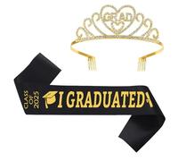 TERNCOEW 2025 Élégant ensemble de couronnes et écharpes de remise de diplôme avec ruban pour diplômé Décoration pour fêtes et célébrations Couronne en strass, Ensemble noir., taille unique