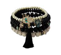 TERNCOEW Ensemble de 4 pièces style mauvais œil pour femme comprenant des pompons en cristal Fatma et une chaîne de perles pour vacances à la plage