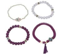 TERNCOEW Ensemble de 4 pièces style mauvais œil pour femme comprenant des pompons en cristal Fatma et une chaîne de perles pour vacances à la plage