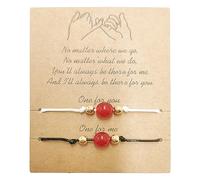 TERNCOEW Lot de 2 bracelets avec pendentif en cristal de cornaline rouge agate pour couple extensible pour femme fille couple pour petit ami et petite amie à personnaliser pour elle et lui