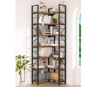 TEROL Bibliothèque d'angle à 7 niveaux, étagères réversibles en bois, bibliothèque industrielle avec étagères ouvertes et cadre en métal robuste, étagère de rangement pour salon, chambre à coucher