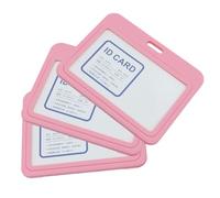 Teron Lot de 3 porte-cartes horizontaux en plastique rigide, double face transparent avec fenêtre pour carte d'identité, crédit, clé, permis scolaire, rose