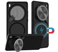 teroxa Coque pour Vivo X200 Pro, objectif d'appareil photo, protection de la vie privée, support pliable, coque arrière en TPU compatible avec les coins MagSafe antichoc (noir)