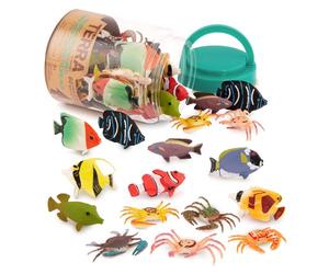 Terra by Battat Le Monde des Poissons tropicaux, Mini-Figurines | Comprend 60 pièces au total : poissons et crabes en 12 modèles réalistes, dans un tube de rangement pratique, 3 ans et +
