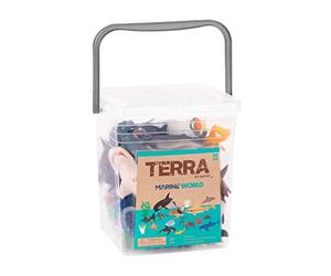 Terra by Battat - Le Monde Marin - Figurines et Accessoires d'animaux Marins - Seau d'animaux 60 pièces pour Enfants - Jouets pour Animaux Marins - Requins, Tortues, phoques et Autres - 3 Ans et +