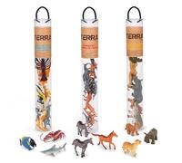 Terra by Battat, Trio de Tubes d’Animaux, Figurines Multicolores | 3 tubes d’animaux sauvages, océaniques et chevaux; comprend 30 pièces au total; en plastique et tissu, Sans piles; 3 ans et +