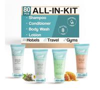 Terra Pure Eco Botanics 0,85 oz Toiletries Set | 1-Shoppe All-In-Kit Amenities For Hotels, Airbnb & Rentals | Hôtel Shampooing & Conditioner, Body Wash, Body Lotion | 80 Piece Travel Set Y