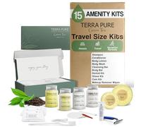 Terra Pure Ensemble d'accessoires de thé vert et articles de toilette | shampooing, après-shampooing, lotion, gel douche et 2 savons format voyage (30 ml)