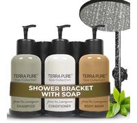 Terra Pure Spa Collection | Distributeur Mural de Savon de Douche sans perçage | Bouteilles de 300 ML | Support de Verrouillage inviolable | 1 Support avec shampooing, après-shampooing, Gel Douche