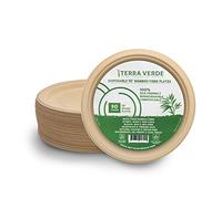 TERRA VERDE from nature to nature Assiettes jetables en papier en fibre de bambou (25 cm)