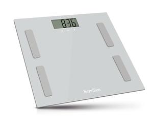 TERRAILLON - BODY CONNECT - Balance connectée Bluetooth, Impédancemètre, Analyse des masses graisseuse, musculaire, hydrique, osseuse et viscérale, IMC, Capacité 160 kg, Plateau verre, Gris