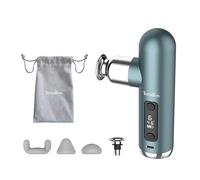 Terraillon Pistolet de massage mini — 6 vitesses, 4 embouts, zone chauffante, USB-C, 5h — Bleu-Vert