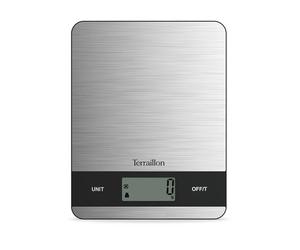 TERRAILLON - SLIM STEEL - Balance de cuisine électronique, Grand écran LCD, Plateau Slim 18.4 x 14.4 cm, Capacité 5 kg, Graduation 1 g,Tare - Convesion liquides, Arrêt automatique, Inox