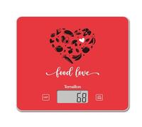 TERRAILLON - T1040 FOOD LOVE- Balance de cusine électronique, Plateau verre, Capacité 3 kg, Graduation 1g, Tare, Conversions Liquides, Ultra-Fine et compacte - Ecran LCD - Rouge