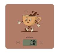 TERRAILLON - T1040 RETRO COFFEE - Balance de cuisine électronique, Plateau verre, Capacité 3 kg, Graduation 1g, Tare, Conversions Liquides, Ultra-Fine et compacte - Ecran LCD - Rétro Coffee