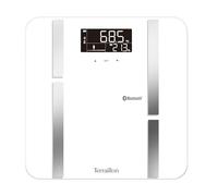 TERRAILLON - X LINE CONNECT - Balance connectée Bluetooth, Impédancemètre, Analyse des masses graisseuse, musculaire, hydrique, osseuse et viscérale, IMC, Capacité 180 kg, Plateau verre, Blanc