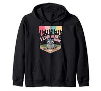 Terrain de Baseball Raccoon Ballfield Ice Cream Je vis Ici Maintenant Sweat à Capuche