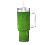 Terrain de football vert,Gobelet isotherme Ice Bully de 40 oz avec poignée, couvercle et paille, en acier inoxydable, pour voiture ou café.