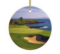 Terrain de golf - Décoration ronde en céramique de Noël avec ficelle dorée, décoration de vacances personnalisée pour la maison, le commerce de détail, les mariages.